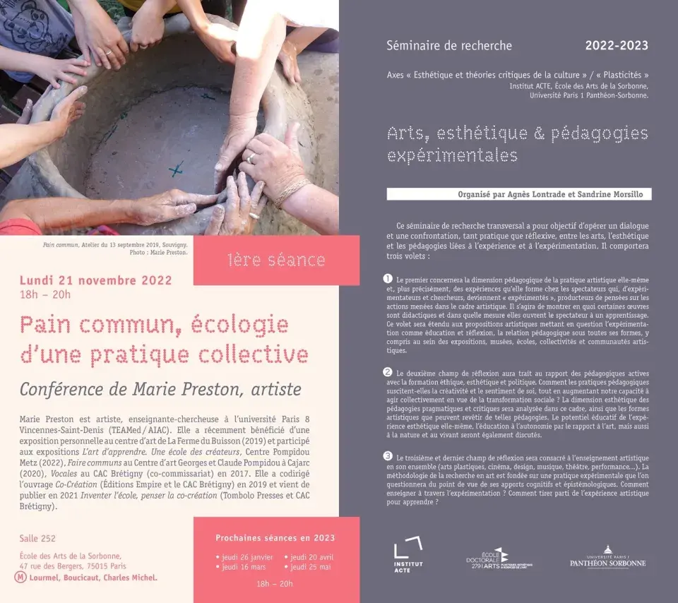 Séminaire Arts, esthétique et pédagogies expérimentales