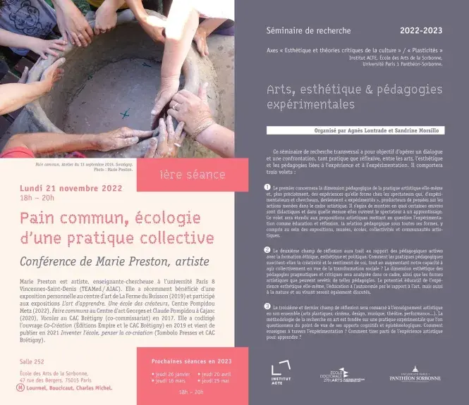 Séminaire Arts, esthétique et pédagogies expérimentales